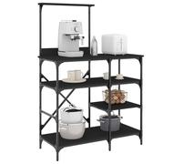 LoogCape Baker's Rack Black 90 x 40 x 132 cm Wood Material Metal Kitchen Shelf Storage Organiser for Worktop and Stove with Adjustable Feet