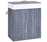 LoogCape Bamboo Laundry Basket with 1 Compartment, Grey, 83 Litres, Large Storage Box for Dirty Laundry in the Bathroom, Bedroom, Children's Room, Foldable and Foldable with Handles and Separation