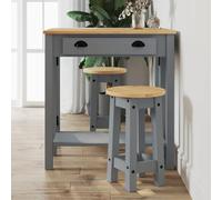 LoogCape Bar Stools Set of 2 Grey Solid Pine Seating Furniture for Dining Room Kitchen Living Room Space Saving Robust Bench