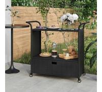 LoogCape Bar Trolley with Drawer Black 100 x 45 x 97 cm Poly Rattan Utility Trolley Serving Trolley with Wheels for Kitchen Garden Balcony Space Saving