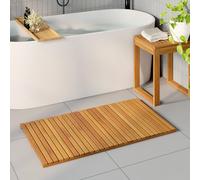 LoogCape Bath Mat Brown 100 x 55 cm Solid Acacia Wood Non-Slip Water Resistant Ventilated Versatile for Bathroom Balcony Spa Durable Easy Care Quick Drying Modern Design
