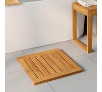 LoogCape Bath Mat Brown 50 x 50 cm Solid Acacia Wood Non-Slip Quick Dry Water Resistant Bathroom Toilet Shower Mat with Ventilation Easy Care Durable Versatile
