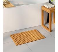LoogCape Bath Mat Brown 60 x 40 cm Solid Acacia Wood Non-Slip Waterproof Bath Mat for Bath, Shower, Sauna with Ventilation, Easy Cleaning, Space-saving, Ideal for Indoor and Outdoor Use