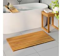 LoogCape Bath Mat Plain Brown 100 x 53 cm Solid Acacia Wood Ventilated Non-Slip Bath Mat for Bathroom and Balcony Quick Drying Easy Care Durable for Indoor and Outdoor Use