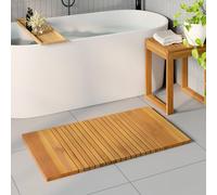 LoogCape Bath Mat Plain Brown 100 x 55 cm Solid Acacia Wood Non-Slip Wood Bath Mat for Bathroom and Balcony Waterproof Quick Drying Easy Care