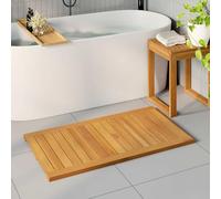 LoogCape Bath Mat Plain Brown 100 x 55 cm Solid Acacia Wood with Non-Slip Underlay for Bathroom and Toilet, Quick-Drying, Washable, Durable, Minimalist, Suitable for Indoor and Outdoor Use