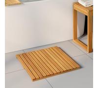 LoogCape Bath Mat Plain Brown 50 x 50 cm Solid Acacia Wood Non-Slip Water Resistant Durable for Bathroom Balcony Spa Modern Design Quick Drying Easy Care