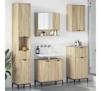 LoogCape Bathroom Furniture Set with Door Sonoma Oak Wood Material Metal Including Wash Basin, Bathroom Cabinet, Wall Cabinet and Tall Cabinet for Efficient Interior Design in Modern Bathrooms