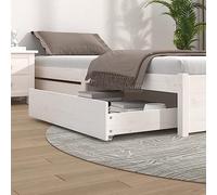 LoogCape Bed Drawers Set of 2 White Solid Pine Wood for Bedroom Storage Space Suitable for Double Bed Space Saving Extendable with Wheels Suitable for Children, Guests, Teenagers Room