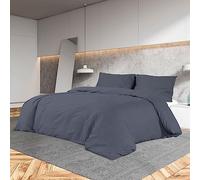 LoogCape Bed Linen Set Anthracite 140 x 200 cm Cotton Duvet Cover and Pillowcase with Zip Easy Care Breathable Non-Iron for Bedroom Guest Room Children's Room Suitable All Year Round