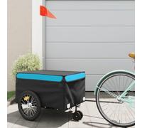 LoogCape Bicycle Trailer Black Blue 45kg Iron with Drawbar, Safety Flag, Foldable, Spring-Loaded, for City, Shopping, Travel, Outdoor, Loads, Transport, Two-Seater, Train System