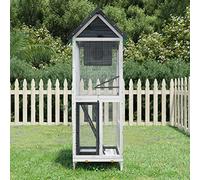 LoogCape Bird Aviary Grey 60 x 58.5 x 160 cm Solid Pine Wood with Waterproof Roof, Wire Mesh, Nesting Box, Perches for Cockatoo, Budgies, Parrot, Indoor Aviary, Outdoor Use