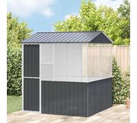 LoogCape Bird Cage Anthracite 215 x 209 x 230 cm Galvanised Steel for Outdoor Use with Rollable Roof, Grid, Perches and Drawer for Parrots, Budgies