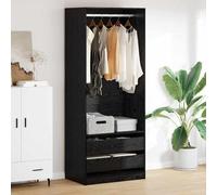LoogCape Black Oak Effect Wardrobe 80 x 50 x 200 cm with Storage Space 2 Drawers Wood Composite Freestanding Ideal for Bedroom Hallway Nursery Organiser Durable