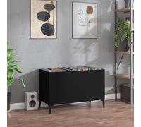LoogCape Black Panel Cabinet 74.5 x 38 x 48 cm Wood Material with Metal Feet for LP Collection, Storage Space, TV Lowboard, Media Cabinet, Hifi Rack, Sideboard, Chest of Drawers, Shelf, CD DVD Storage