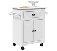 LoogCape BODO Kitchen Trolley White 72 x 45 x 80 cm with Storage Space, 2 Doors, 1 Drawer, Metal Handles, 4 Wheels, Rustic Solid Wood Furniture for Dining Room, Kitchen, Bar, Versatile Side Trolley