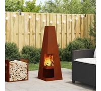 LoogCape Brown Fire Pit, 35 x 35 x 100 cm, Weather Steel, Weatherproof, Portable Outdoor Fireplace for Garden, Patio, Camping, Robust Heater with Large Cooking Surface for Families and Friends