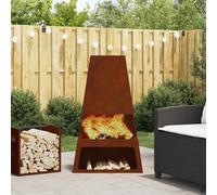 LoogCape Brown Fire Pit, 60 x 35 x 100 cm, Weatherproof Steel for Garden, Patio, Outdoor Decoration, Robust Heating Source with Large Flame and Heat-resistant Construction for Cosy Evenings in the