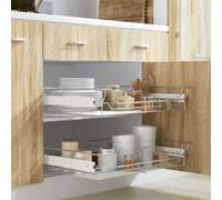 LoogCape Built-In Drawer Basket Pull-Out Drawer, Pack of 2, Silver, 800 mm for Kitchen Cabinets with 80 cm Width, Rust-Resistant Chrome-Plated Steel, Max. 25 kg Load, Easy Installation, Space-saving