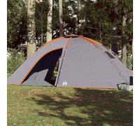 LoogCape Camping Tent 8 Person Grey Orange Waterproof Polyester PU Coated 487 x 305 x 182 cm with Fibreglass Poles 2 Entrance Outdoor Camping