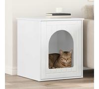 LoogCape Cat House Glossy White 53 x 52 x 62 cm Made of Wood Material for Indoor Use with Sturdy Design, Cosy Cave, Scratching Post, Lying Surface and Mounting Kit for Comfortable Retreat