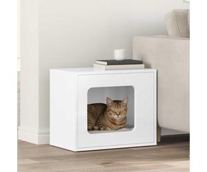 LoogCape Cat House White Wood Material 51 x 30 x 42.5 cm for Indoor Spaces, Sturdy Design with Scratching Post, Hammock and Lying Surface, Ideal for Cats Children