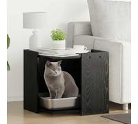 LoogCape Cat Litter Box Enclosure Black Oak Look 53 x 53 x 51 cm, Sturdy Wood Material Construction, Modern Design, Easy Assembly, Ideal for Domestic Cats, Hygienic and Easy to Clean