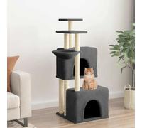 LoogCape Cat Scratching Post with Sisal Scratching Posts, Dark Grey, 122 cm, Sturdy Climbing Tower with Hammock, Cave and Lying Surface for Cats, Ceiling Height, Suitable for Home, Balcony and Corners