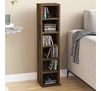 LoogCape CD Shelf Smoked Oak 21 x 20 x 88 cm Wood Material Lots of Storage Space for CDs DVDs Media in the Living Room or Office, Sturdy Storage, Versatile Use as a Sideboard or Media Cabinet