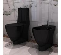 LoogCape Ceramic Toilet & Bidet Set Black with Soft Close Lid Double Flush and Modern Design Floor Standing Water Saving Easy Assembly Hygienic Durable Suitable for Bathroom