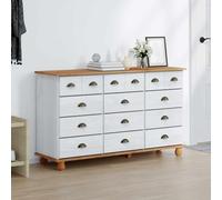 LoogCape Chest of Drawers Sideboard with 12 Drawers, White, 79 x 40 x 133.5 cm, Solid Pine Wood for Living Room, Bedroom, Hallway and Dining Room, Durable Storage, Elegant Design