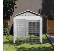 LoogCape Chicken Cage with Run Light Grey 117 x 201 x 123 cm Galvanised Steel with Roof, Ventilation, Access, Weatherproof, Durable, Versatile for Chickens, Small Animals, Indoor Outdoor Use