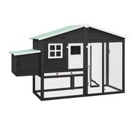 LoogCape Chicken Coop with Laying Nest, Grey White Solid Wood, 191 x 67 x 117 cm, Weatherproof, Multi-Storey Poultry House with Playpen and Slide for Garden, Durable Animal Enclosure, Easy to Clean