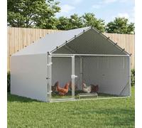 LoogCape Chicken Coop with Roof, Silver, 200 x 200 x 150 cm, Galvanised Steel, Weatherproof Enclosure for Chickens, Rabbits, Guinea Pigs, Ferrets, Degu, Rodents and Small Animals in the Garden