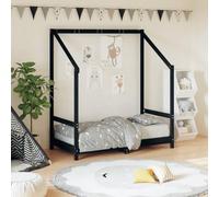 LoogCape Children's Bed Black 70 x 140 cm Solid Pine Wood with Slatted Frame, Convertible, Height Adjustable, with Safety Gate, Suitable for Toddlers, Rustic Look, Durable Natural Material