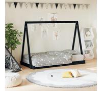 LoogCape Children's Bed Black 80 x 160 cm Solid Pine Teepee Design Floorstanding with Sturdy Slatted Frame for Children from 4 Years Rustic Look Suitable for Bedroom Includes Storage Space