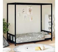 LoogCape Children's Bed Black 90 x 190 cm Made of Solid Pine Wood with Sturdy Slatted Frame and Canopy Design for Children from 4 Years, Suitable as a Side Bed, House Bed or Junior Bed, Robust and