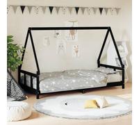 LoogCape Children's Bed Black 90 x 190 cm Solid Pine House Bed Design with Slatted Frame, Sturdy Wooden Slats, Rustic Look, Suitable for Children from 4 Years, Easy to Assemble, with Storage Space