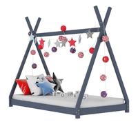 LoogCape Children's Bed Frame Grey Solid Pine 70 x 140 cm with Slatted Frame, Height Adjustable, Convertible and Foldable for Children's Room, Playhouse, Reading Corner, Robust House Bed with Storage