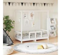 LoogCape Children's Bed White 70 x 140 cm Solid Pine Wood with Canopy, Sturdy Wooden Frame, Suitable for Children Between 18 Months and 4 Years, with Ventilation