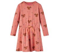 LoogCape Children's Dress Dusky Pink 128 for Girls 7-8 Years with Squirrel Pattern, Long Sleeve, Breathable Cotton, Comfortable Drawstring, Suitable for Daily Life, Party, Birthday