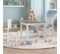 LoogCape Children's Furniture Set White Grey MDF 3-Piece Table and Chairs Set for Children's Room, Crafts, Dining, Playing, Rounded Edges, Space-Saving, Durable, Suitable for Babies and Toddlers