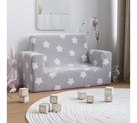 LoogCape Children's Sofa 2 Seater Light Grey with Stars Soft Plush Durable Removable Cover for Nursery Ideal for Relaxing, Reading or Playing