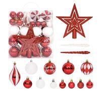 LoogCape Christmas Baubles Set of 64 Plastic in Red White with Star Icicles and Drops, Shatterproof Christmas Tree Decorations for Festive Decoration, Suitable for Decorating