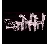 LoogCape Christmas Decoration Reindeer and Sleigh 280 x 28 x 55 cm Acrylic Weatherproof with 240 LEDs for Garden, Home and Balcony, Includes 8 Light Effects, Warm White, Energy Saving, Suitable for
