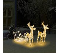 LoogCape Christmas Decoration Reindeer Sleigh 160 LEDs 130 cm Acrylic Weatherproof for Garden Balcony Outdoor Use