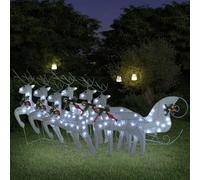 LoogCape Christmas Decoration Reindeer with Sleigh 140 LEDs Outdoor White Weatherproof with 8 Light Effects for Garden Balcony Patio Window Indoor
