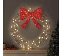 LoogCape Christmas Wreath with 60 Warm White LEDs 76 x 76 x 8 cm PET for Festive Decorations Indoor and Outdoor with Bow, USB Power Source, Durable, Easy to Maintain and Stylish