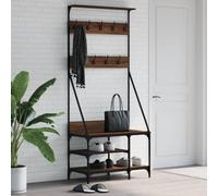 LoogCape Clothes Rack with Shoe Rack, Brown Oak Look, 80 x 40 x 184 cm, Standing Coat Rack Made of Wood Material for Bedroom, Hallway, Office and Hallway, Height Adjustable, Sturdy, Space-Saving