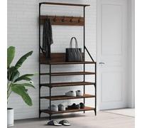 LoogCape Clothes Rack with Shoe Rack, Brown Oak Look, 90 x 34 x 184 cm, Coat Stand with Storage Space for Jackets, Coats, Shirts, Trousers in the Hallway, Bedroom, Office